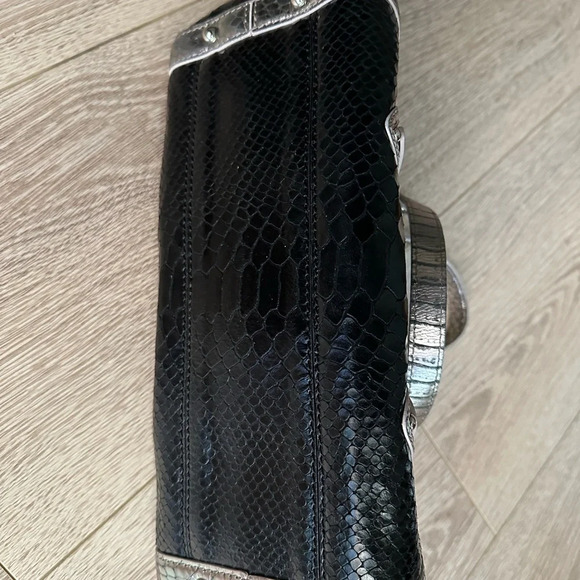 COLE HAAN Trinity Black/Gunmetal Python Print Mini Shoulder Bag - Picture 5 of 7